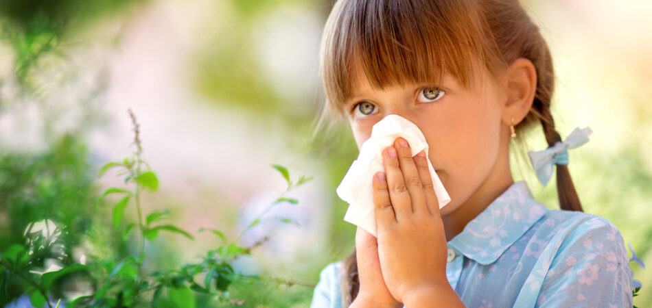 Allergy.little,girl,is,blowing,her,nose,near,spring,tree,in
